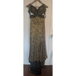 Vtg 90s Panoply Dress 2 Gold Sequin Whimsigoth Formal‎ Maxi Prom Mermaid Cut Out